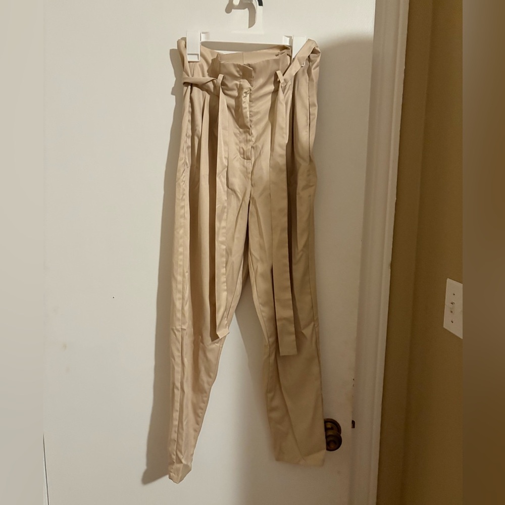 Shein cream colored paperbag pants